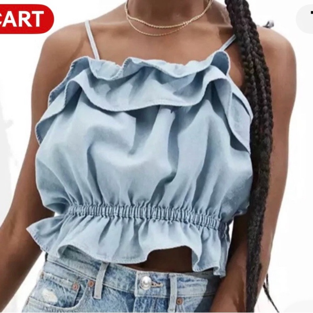 American Eagle Outfitters Light Blue Ruffle Crop Top